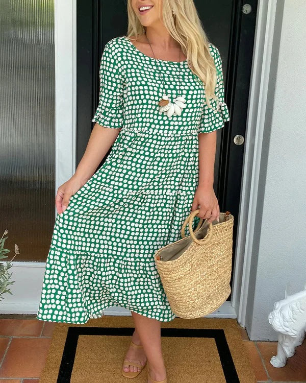 Blythea - Elegante Vestido Midi De Manga Corta