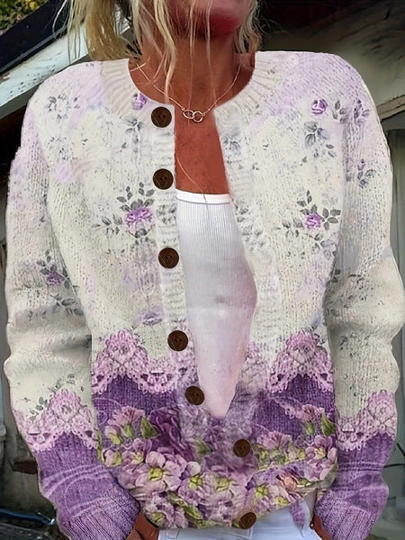 Gilly - Cárdigan Vintage Con Estampado Floral y Botones