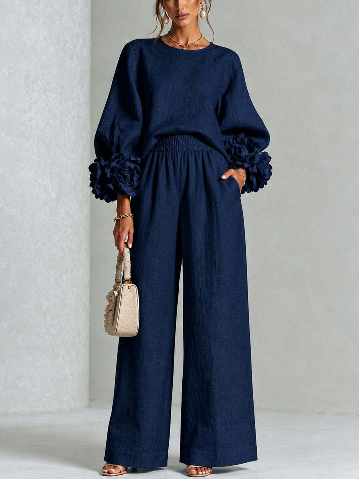 Ayser - Conjunto de Top y Pantalones Con Puños Florales