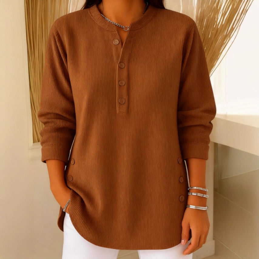 Eshani - Camiseta Informal de Manga larga Con Botones y Cuello Henley