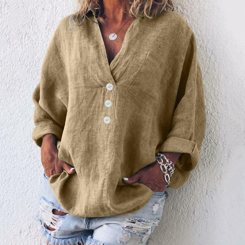 Twila - Camisa De Lino De algodón De Manga Larga