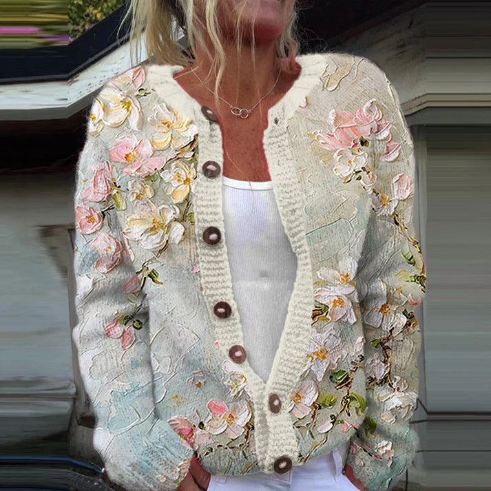 Gilly - Cárdigan Vintage Con Estampado Floral y Botones