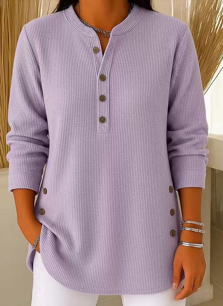 Eshani - Camiseta Informal de Manga larga Con Botones y Cuello Henley