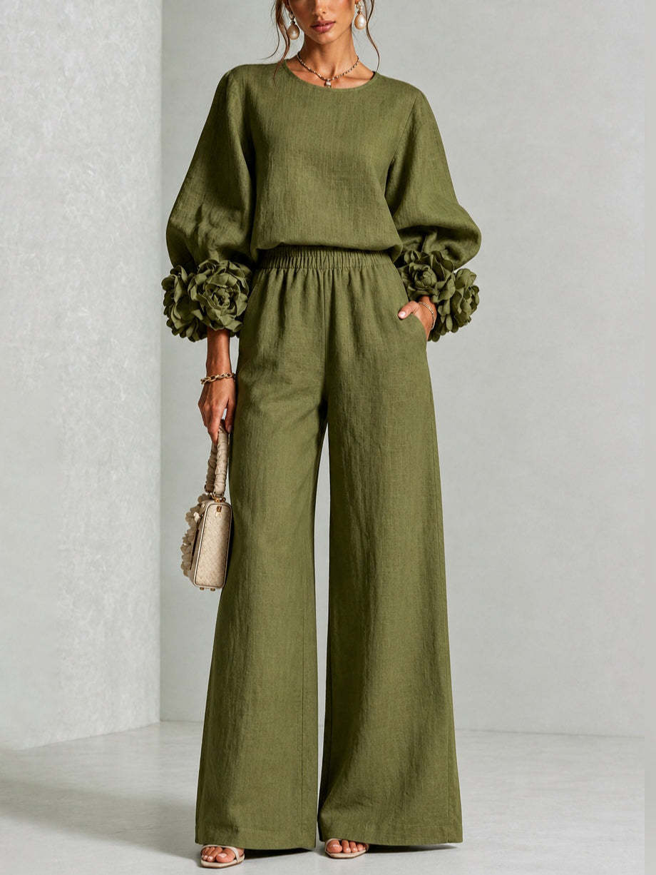 Ayser - Conjunto de Top y Pantalones Con Puños Florales
