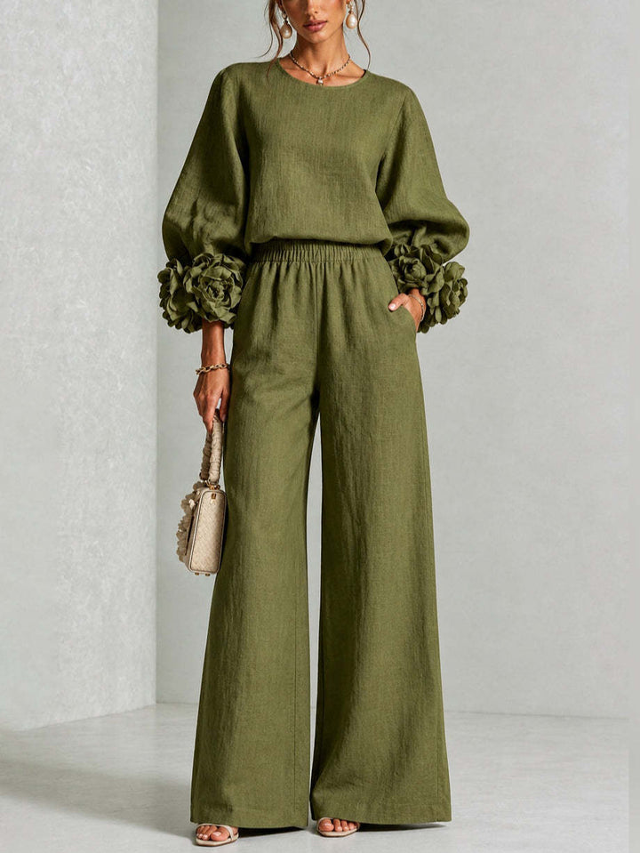 Ayser - Conjunto de Top y Pantalones Con Puños Florales