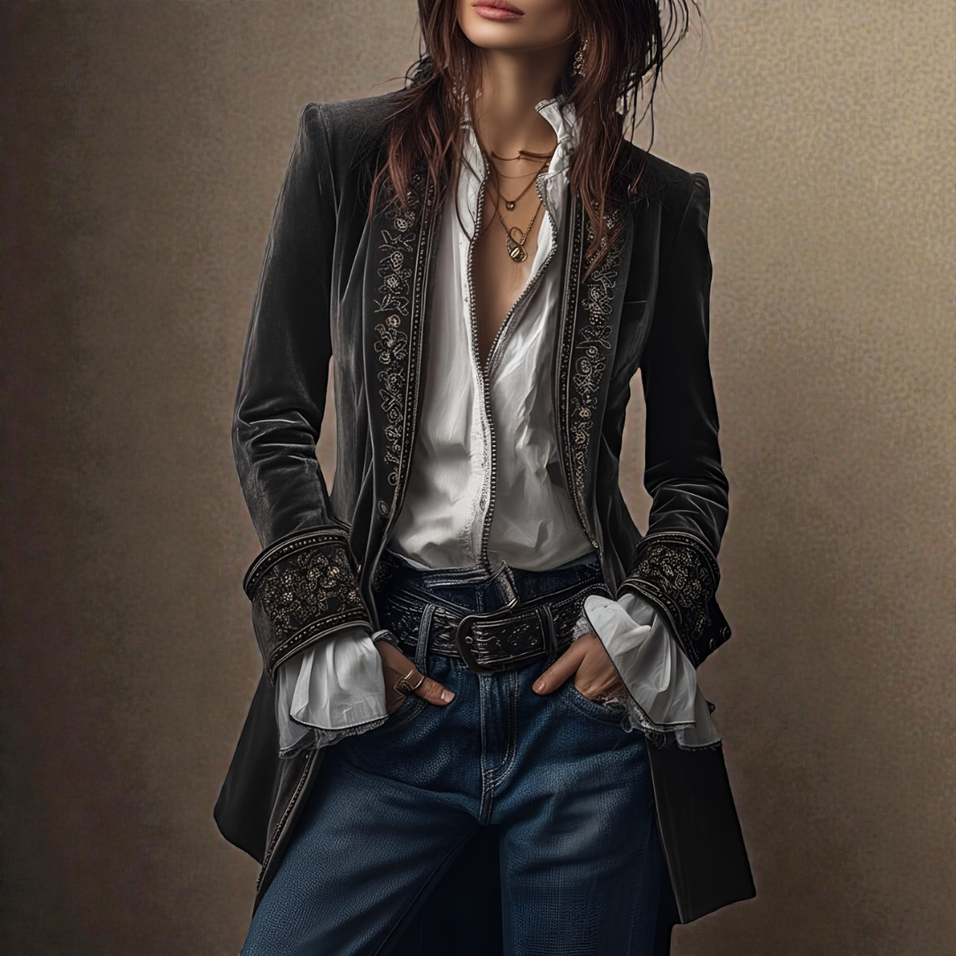 Naeva - Chaqueta de Terciopelo de manga Larga, Suave y Elegante