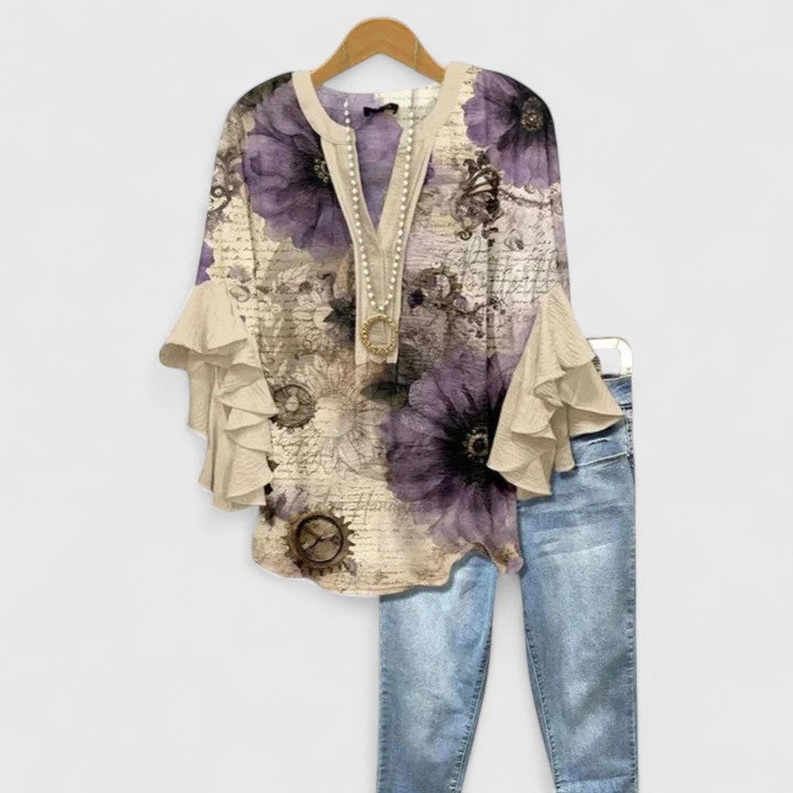 Juria - Blusa Con Estampado Floral y Mangas Con Volantes