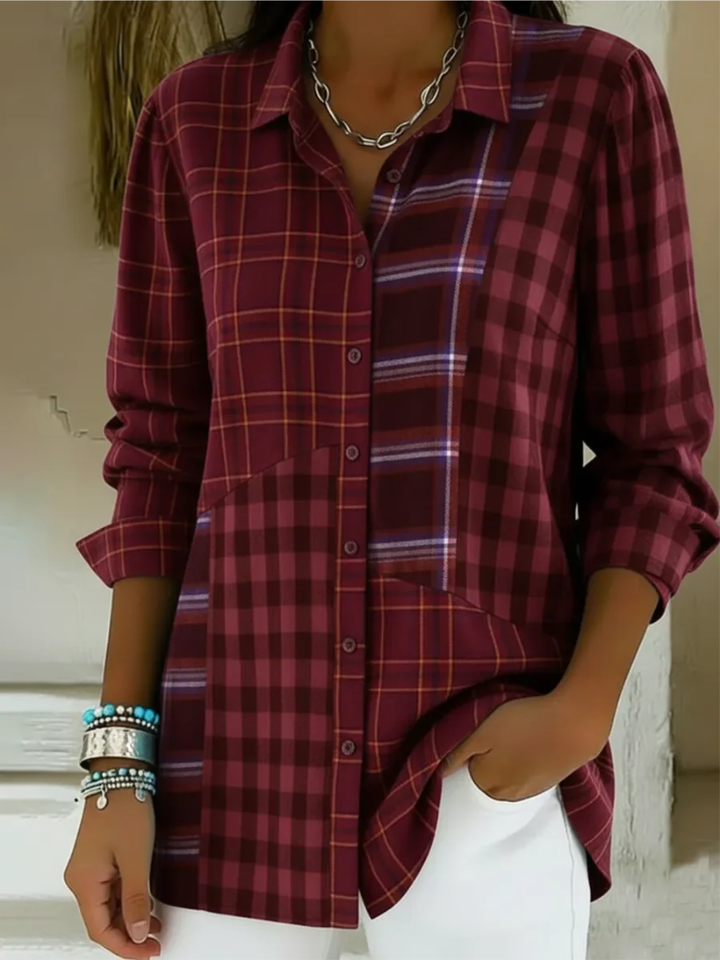 Camren - Blusa De Manga Larga Con Estampado a Cuadros