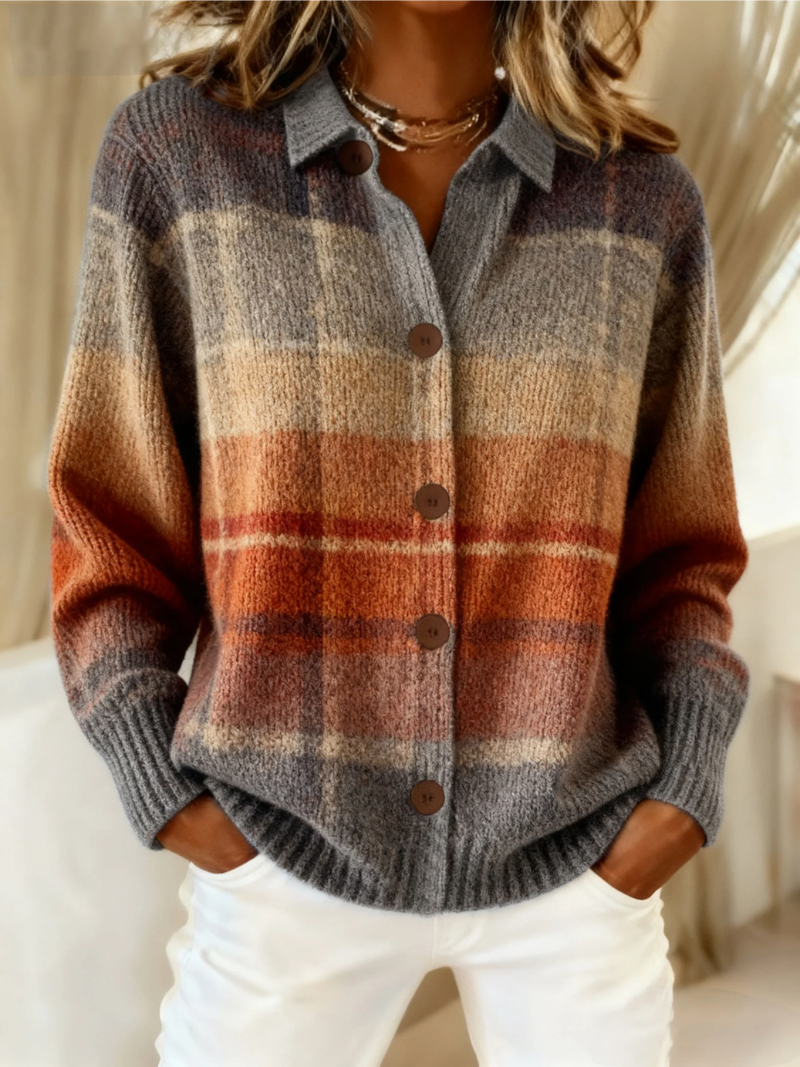 Loni - Cárdigan Con Estampado Artístico Retro a Cuadros