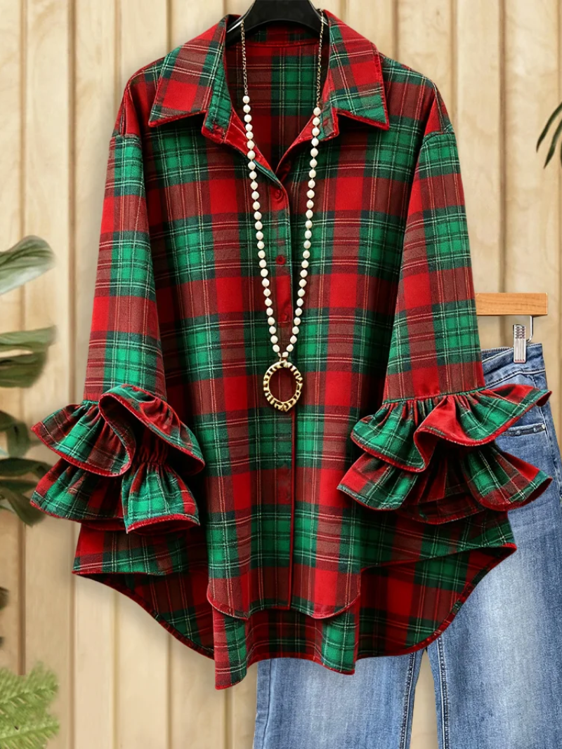 Laelaa - Blusa a Cuadros Con Cierre De Botones