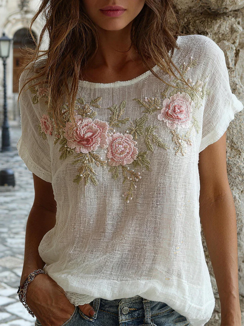 Nalena - Blusa Transpirable Con Bordados Florales