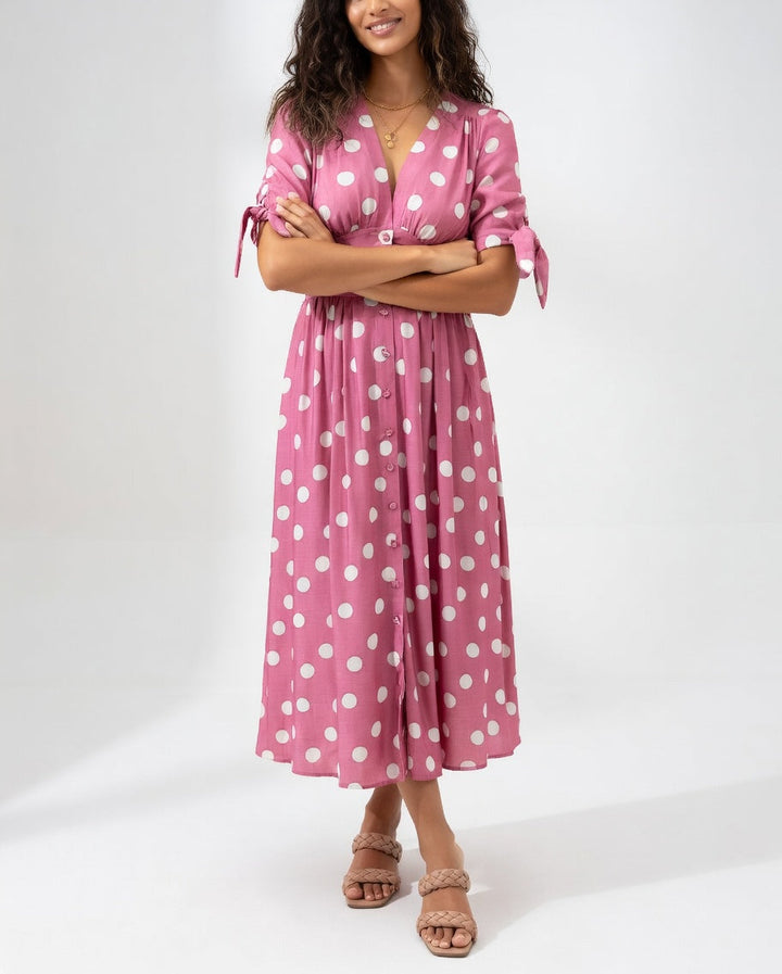 Fabienne - Elegante Vestido MIDI Con Estampado De Lunares