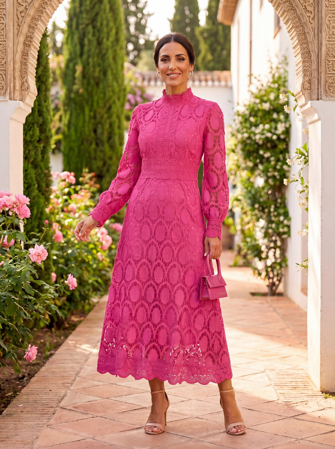 Maelle - Elegante Vestido De Encaje De Manga Larga