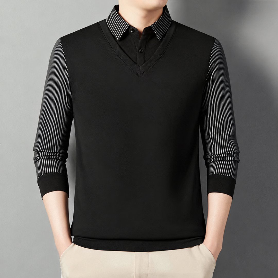 Pedroo - Jersey De Manga a Rayas Con Cuello De Camisa Abotonado