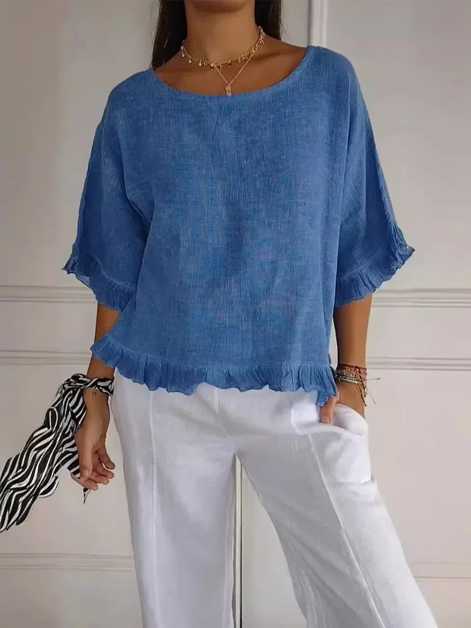 Patsy - Blusa De Lino Con Cuello Redondo