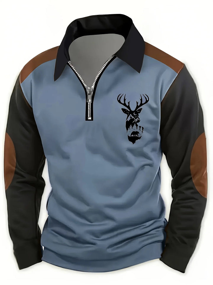Georges - Polo Con Estampado De Cabeza De Ciervo y Cremallera