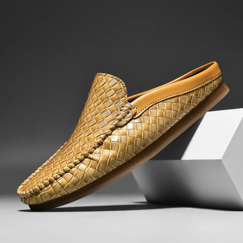 Efim - Zapatillas De Cuero Con Patrón Tejido Informal