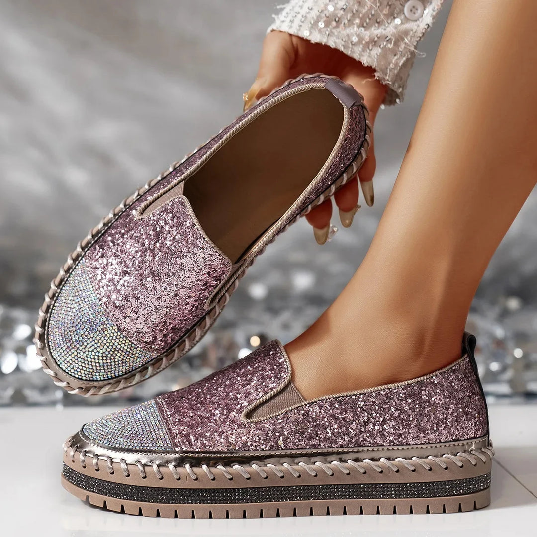 Lizka - Mocasines de Plataforma Con Purpurina y Pedrería
