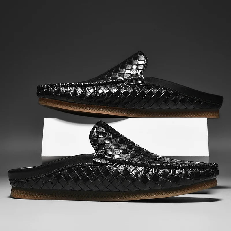 Efim - Zapatillas De Cuero Con Patrón Tejido Informal