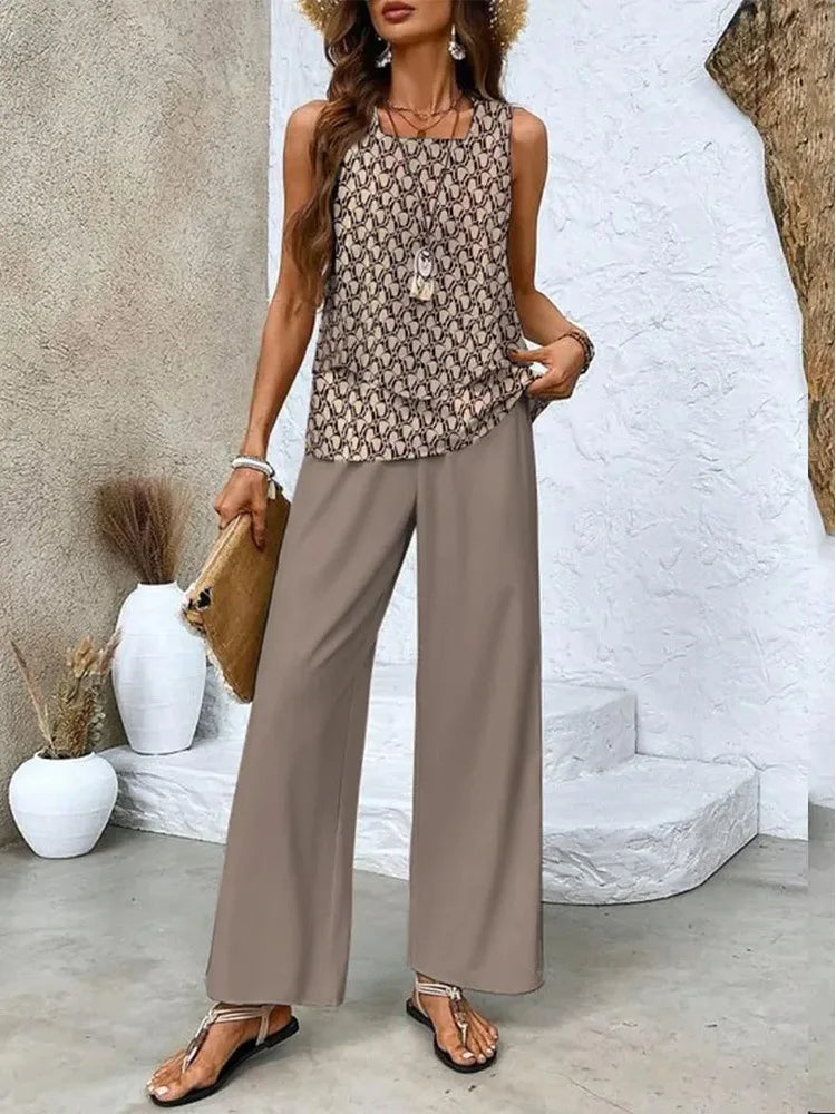 Analy - Conjunto De Topo Sin Mangas y Pantalones Anchos