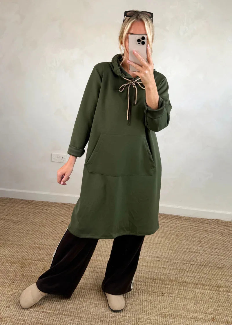 Michaella - Vestido Túnica Con Capucha y Bolsillos Delanteros