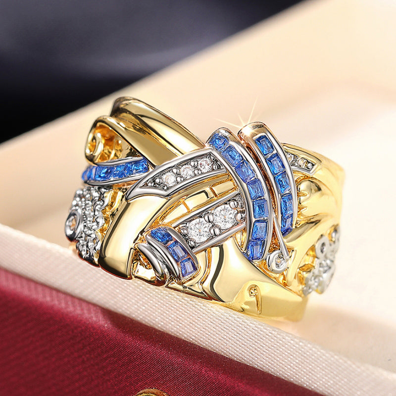 Moonie - Anillo Vintage de oro con Circonita Azul