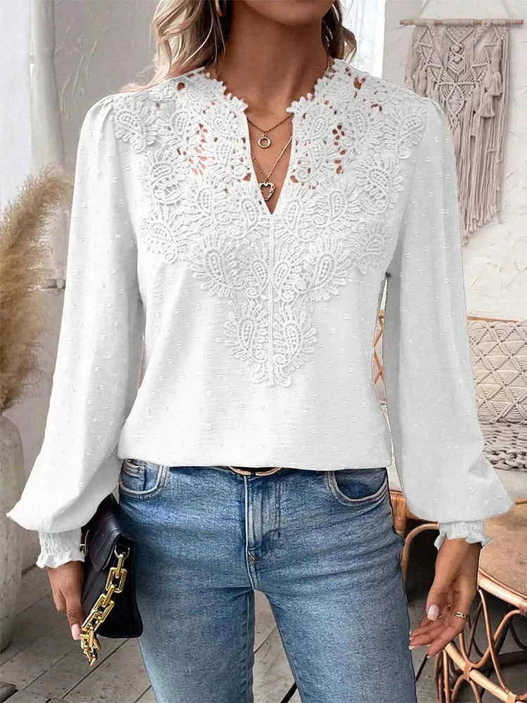 Sondra - Blusa De Encaje De Lujo Con Cuello En V