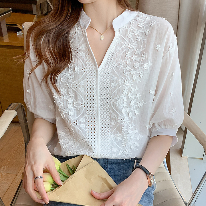 Elisabete - Blusa De Punto Informal Con Cuello En V