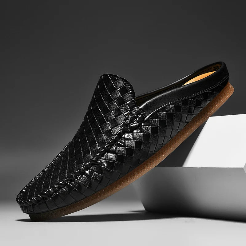 Efim - Zapatillas De Cuero Con Patrón Tejido Informal