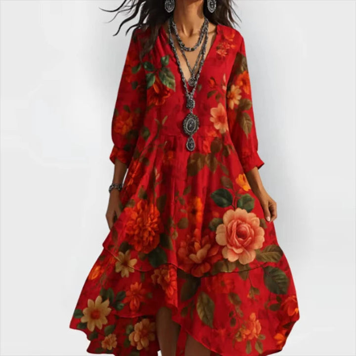 Shanae - Elegante Vestido Midi De Flores