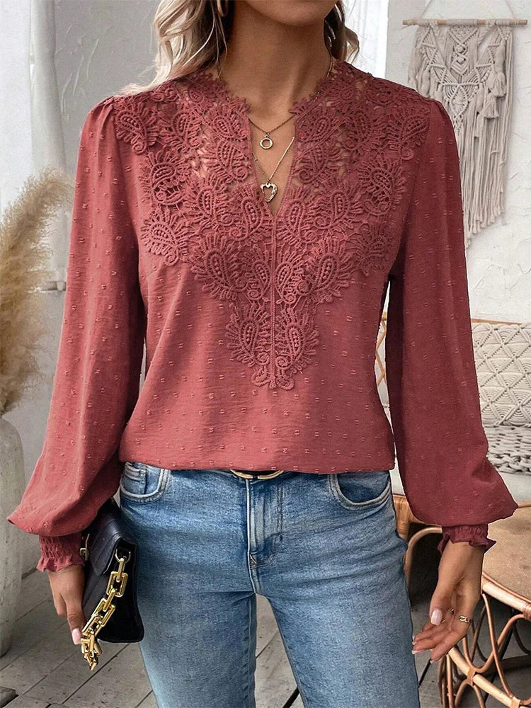 Sondra - Blusa De Encaje De Lujo Con Cuello En V