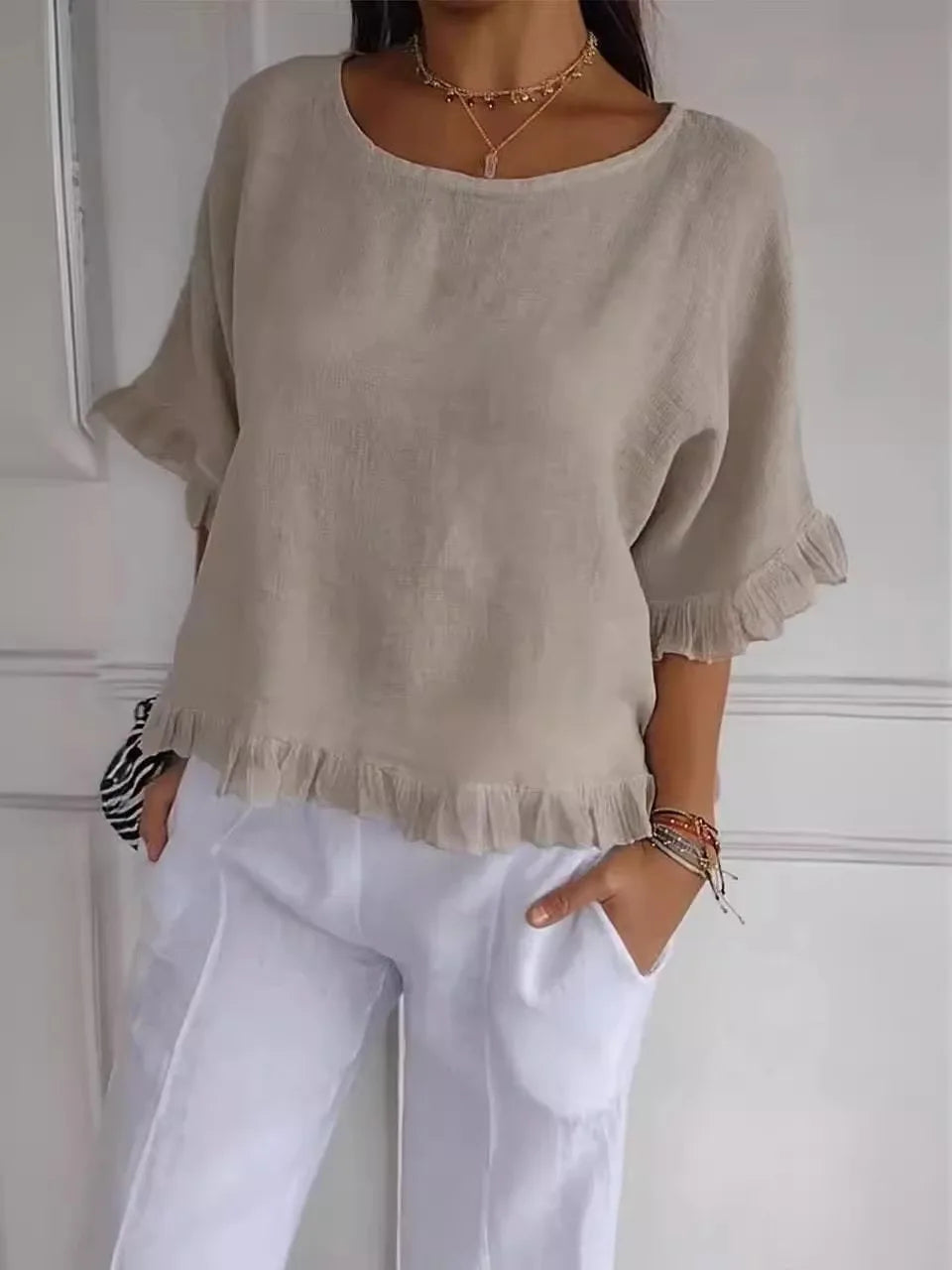 Patsy - Blusa De Lino Con Cuello Redondo