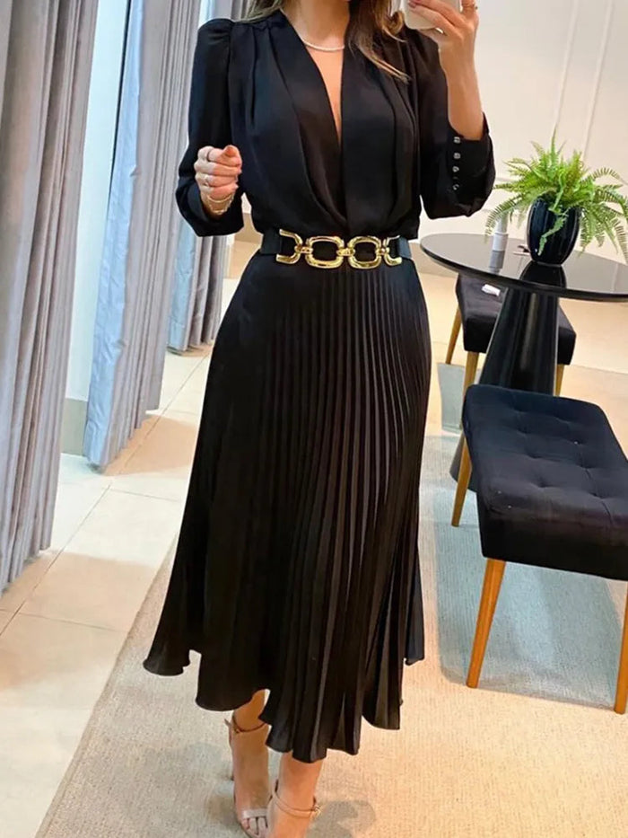 Madilynn -  Vestido Midi Plisado con Cinturón
