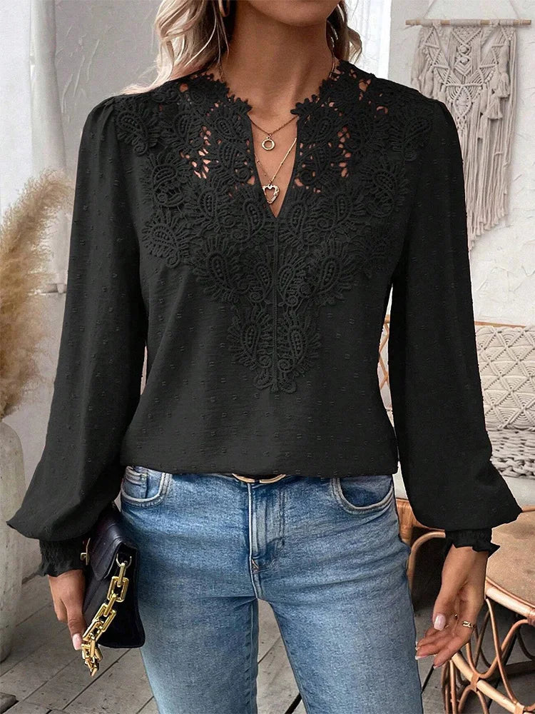 Sondra - Blusa De Encaje De Lujo Con Cuello En V