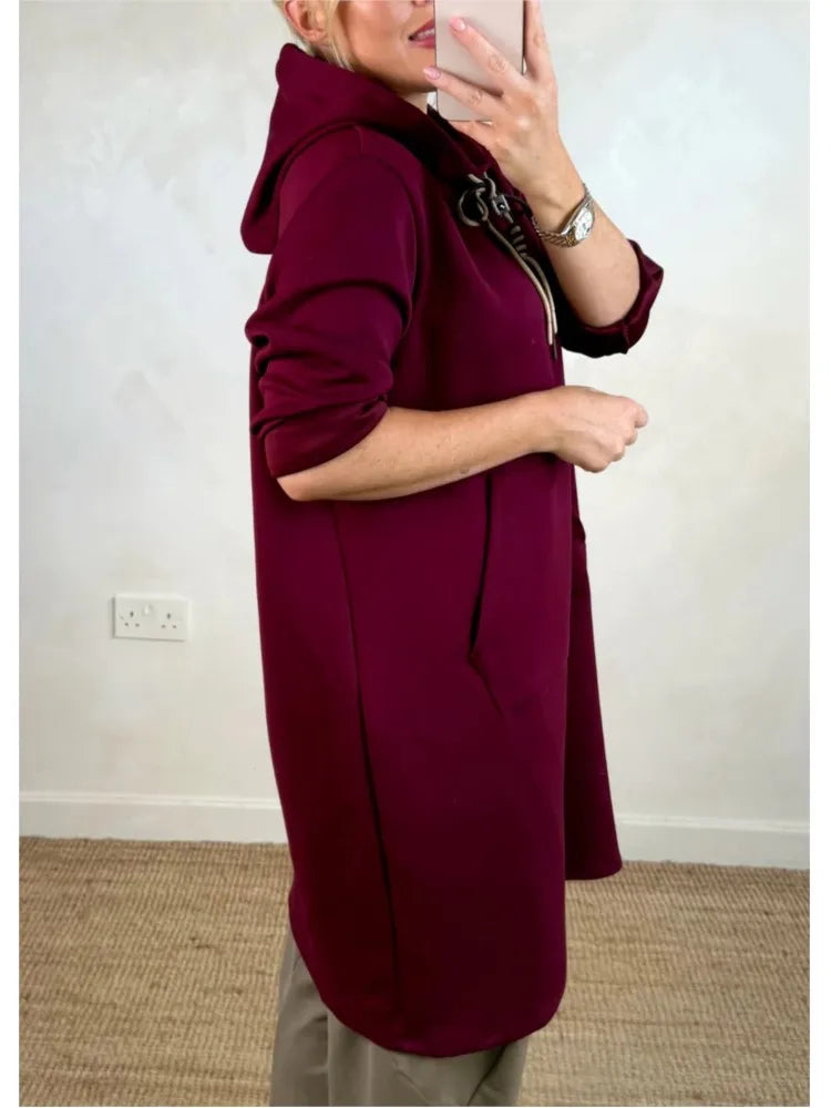 Michaella - Vestido Túnica Con Capucha y Bolsillos Delanteros
