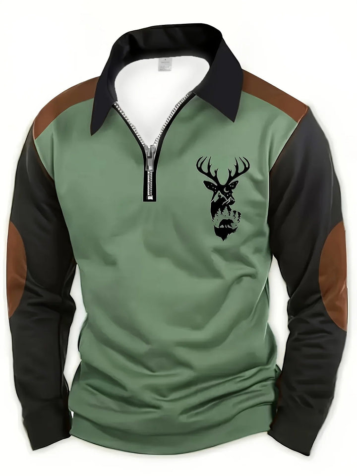Georges - Polo Con Estampado De Cabeza De Ciervo y Cremallera