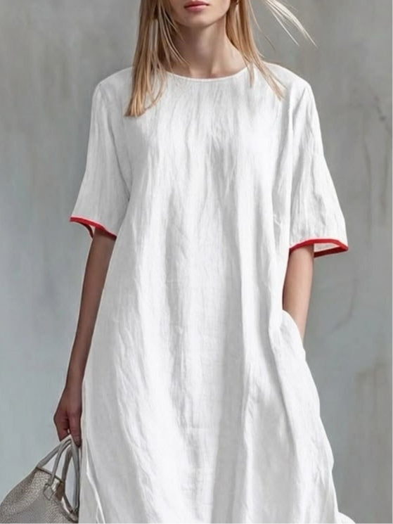 Behice - Vestido Largo Con Mangas Cortas Y Volantes a Rayas Rojas