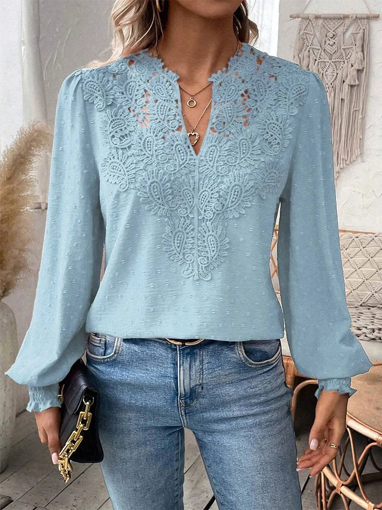 Sondra - Blusa De Encaje De Lujo Con Cuello En V