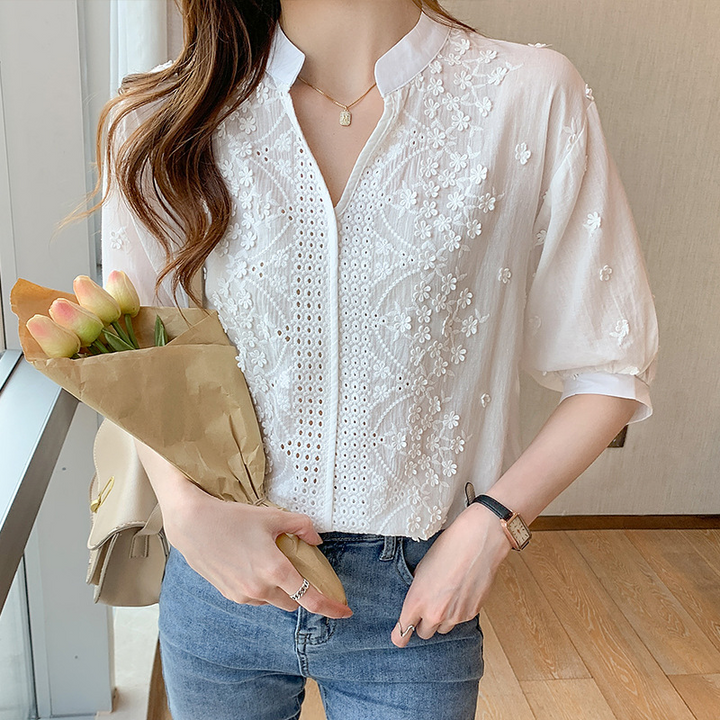 Elisabete - Blusa De Punto Informal Con Cuello En V