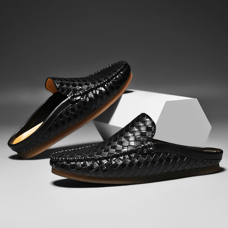 Efim - Zapatillas De Cuero Con Patrón Tejido Informal