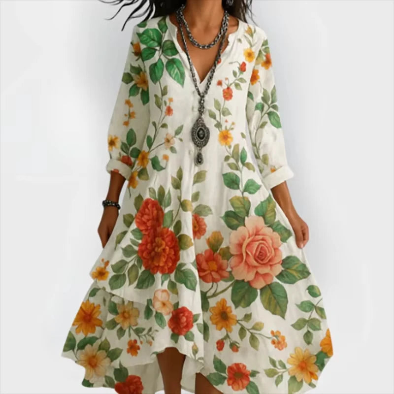 Shanae - Elegante Vestido Midi De Flores