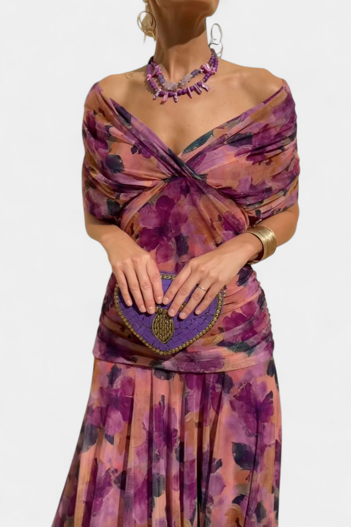 Lordanka - Vestido Largo Con Cuello En V y Estampado Floral