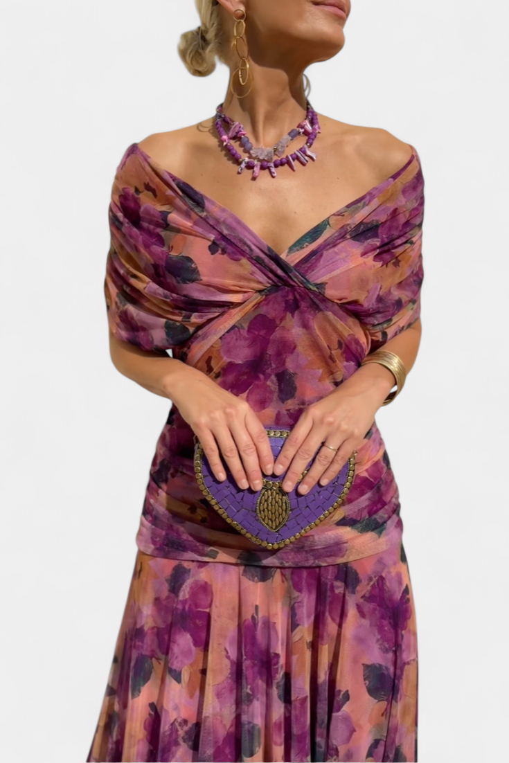 Lordanka - Vestido Largo Con Cuello En V y Estampado Floral