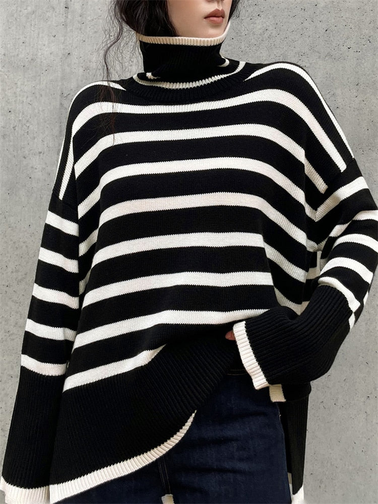 Kynesia - Jersey De Cuello Alto Oversize a Rayas
