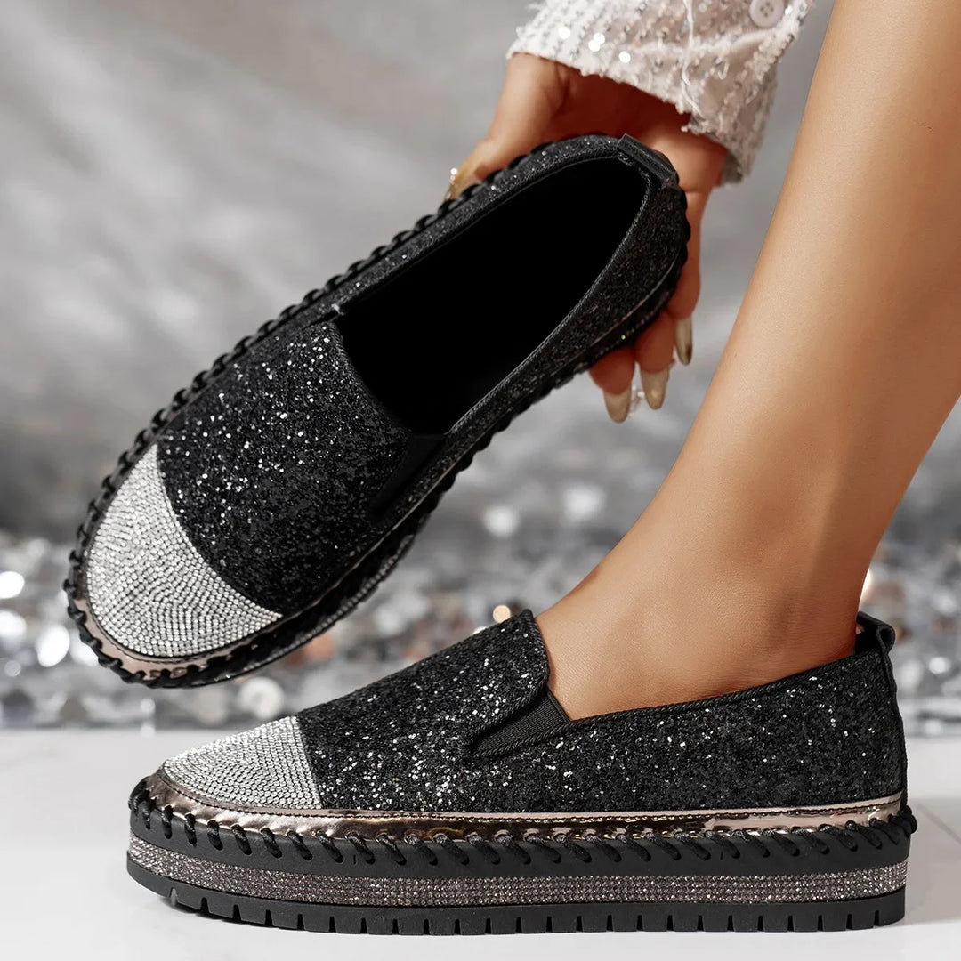 Lizka - Mocasines de Plataforma Con Purpurina y Pedrería