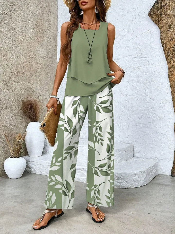 Analy - Conjunto De Topo Sin Mangas y Pantalones Anchos