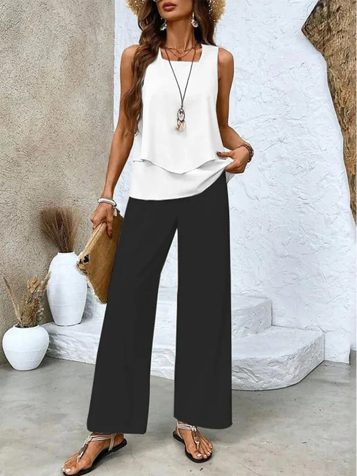Analy - Conjunto De Topo Sin Mangas y Pantalones Anchos