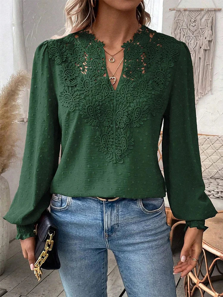 Sondra - Blusa De Encaje De Lujo Con Cuello En V