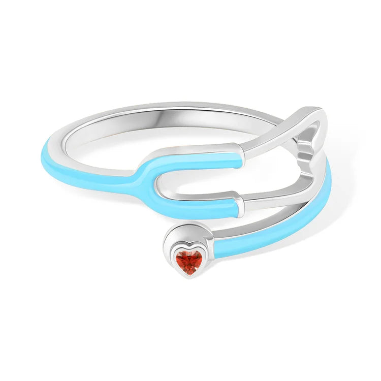 Caitleen - Anillo Estetoscopio Con Piedra Preciosa En Forma De Corazón