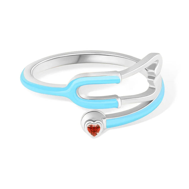 Caitleen - Anillo Estetoscopio Con Piedra Preciosa En Forma De Corazón
